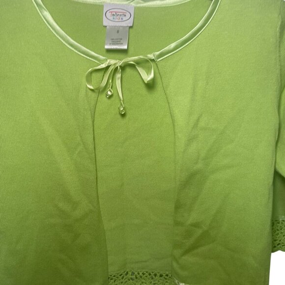 Talbots Kids Green Tie Front Cardigan with Lace Trim – Size 8 - Picture 5 of 6
